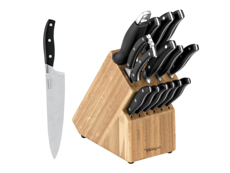 BergHOFF Essentials 6Pc Triple-riveted Knife Set With Wood Block Duo  Hand-sharpened Blade Ergonomically Designed Handle Satin Finish 