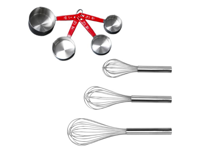 Image 1 of 7Pc Stainless Steel Bake Set, 3Pc Whisks & 4Pc Measuring Cup Set
