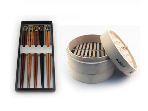 Image 1 of Bamboo 11Pc Steamer Set, Steamer & Chopsticks