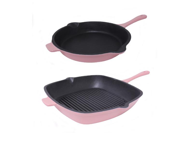 Image 1 of Neo 2Pc Cast Iron Set, 11" Grill Pan & 10" Fry Pan, Pink
