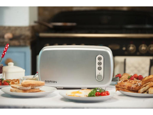 Image 1 of Seren Side Loading Toaster with Cool Touch Exterior and Removable Crumb Tray, with Silver Front Panel/ Serving Tray