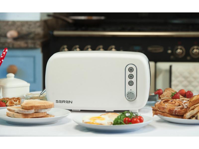 Image 6 of Seren Side Loading Toaster with Cool Touch Exterior and Removable Crumb Tray, with Cream Front Panel/ Serving Tray