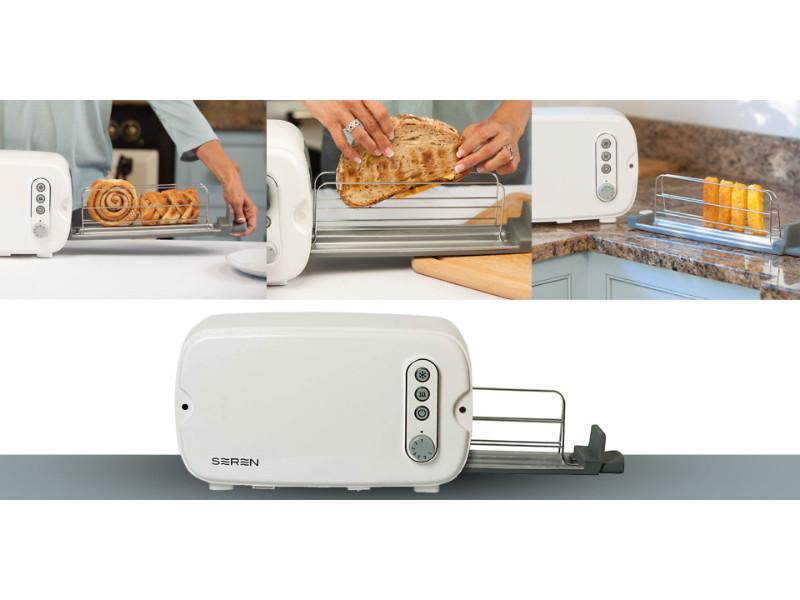 Image 2 of Seren Side Loading Toaster with Cool Touch Exterior and Removable Crumb Tray, with Cream Front Panel/ Serving Tray