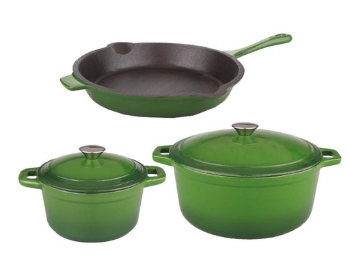 Image 1 of Neo 5Pc Cast Iron Set, 3Qt Covered Dutch Oven, 5Qt Covered Stock Pot, & 10" Fry Pan, Green