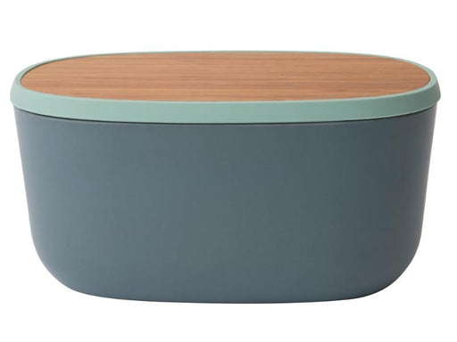 Image 1 of Leo 12.5" Bamboo Bread Box with Cutting Board, Blue & Mint