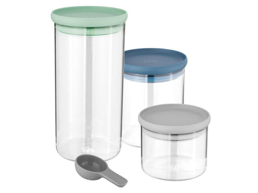 Image 1 of Leo 3Pc Glass Food Container Set, Green, Blue, Gray